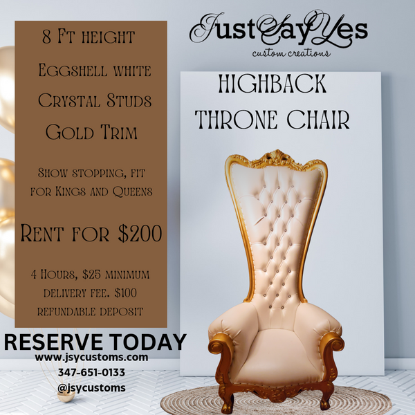 High Back Whit Throne Chair Gold Trim